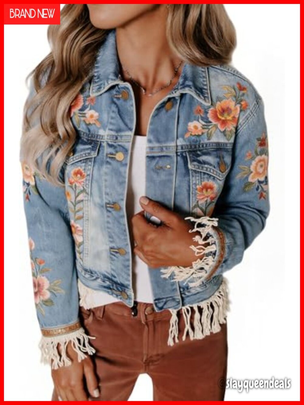 Women's Mineral Washed Scallop Trim Denim Jean Jacket Relaxed Fit